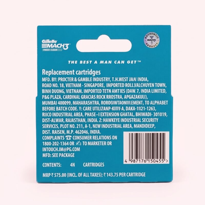 Gillette Mach3 Cartridge (Blade) 4 Pieces Pack