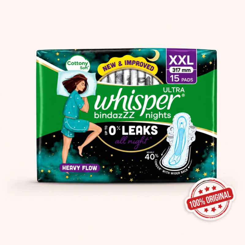 Designed for bold confidence, Whisper Bindazz Nights Wings 15’s Pack from Whisper offers powerful overnight protection with stylish comfort.