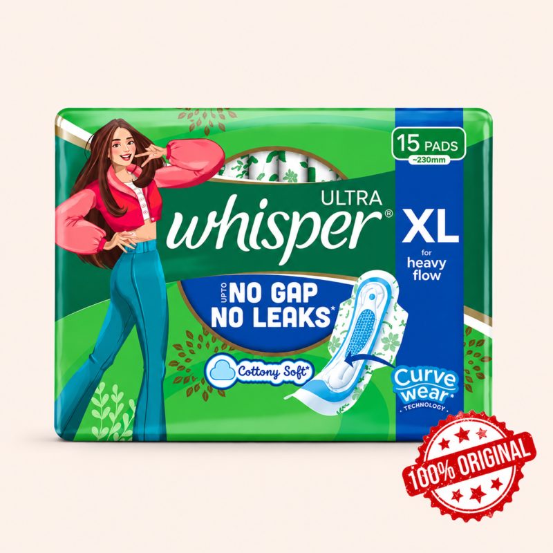 Whisper Ultra Clean XL Wings 15’s Pack offers reliable protection for longer durations. From Whisper, this pack ensures dryness, hygiene, and comfort.