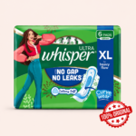 Stay fresh and confident all day with Whisper Ultra Clean Sanitary Pads XL Wings 6’s Pack.