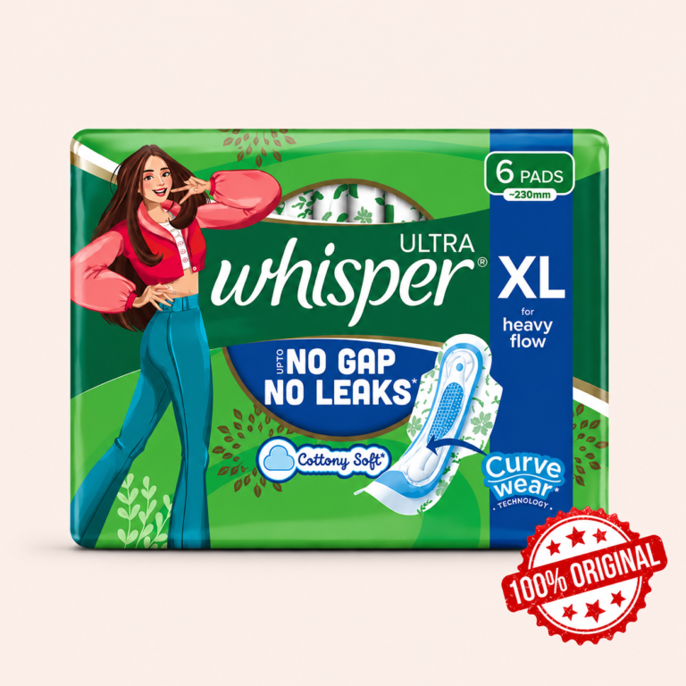 Stay fresh and confident all day with Whisper Ultra Clean Sanitary Pads XL Wings 6’s Pack.