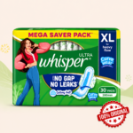 Whisper Ultra Clean Sanitary Napkin XL Wings 30-Pads Pack