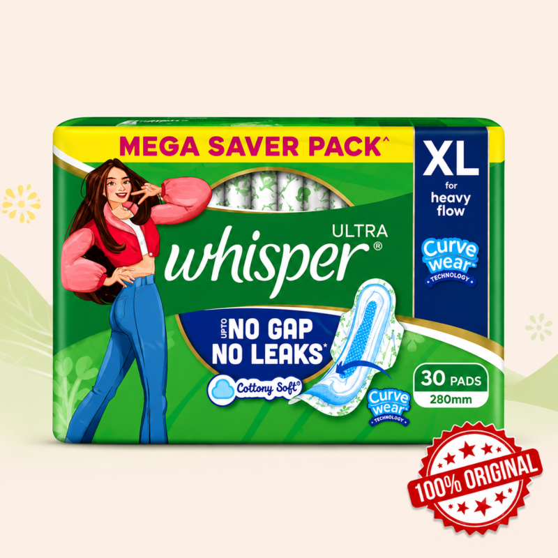 Whisper Ultra Clean Sanitary Napkin XL Wings 30-Pads Pack